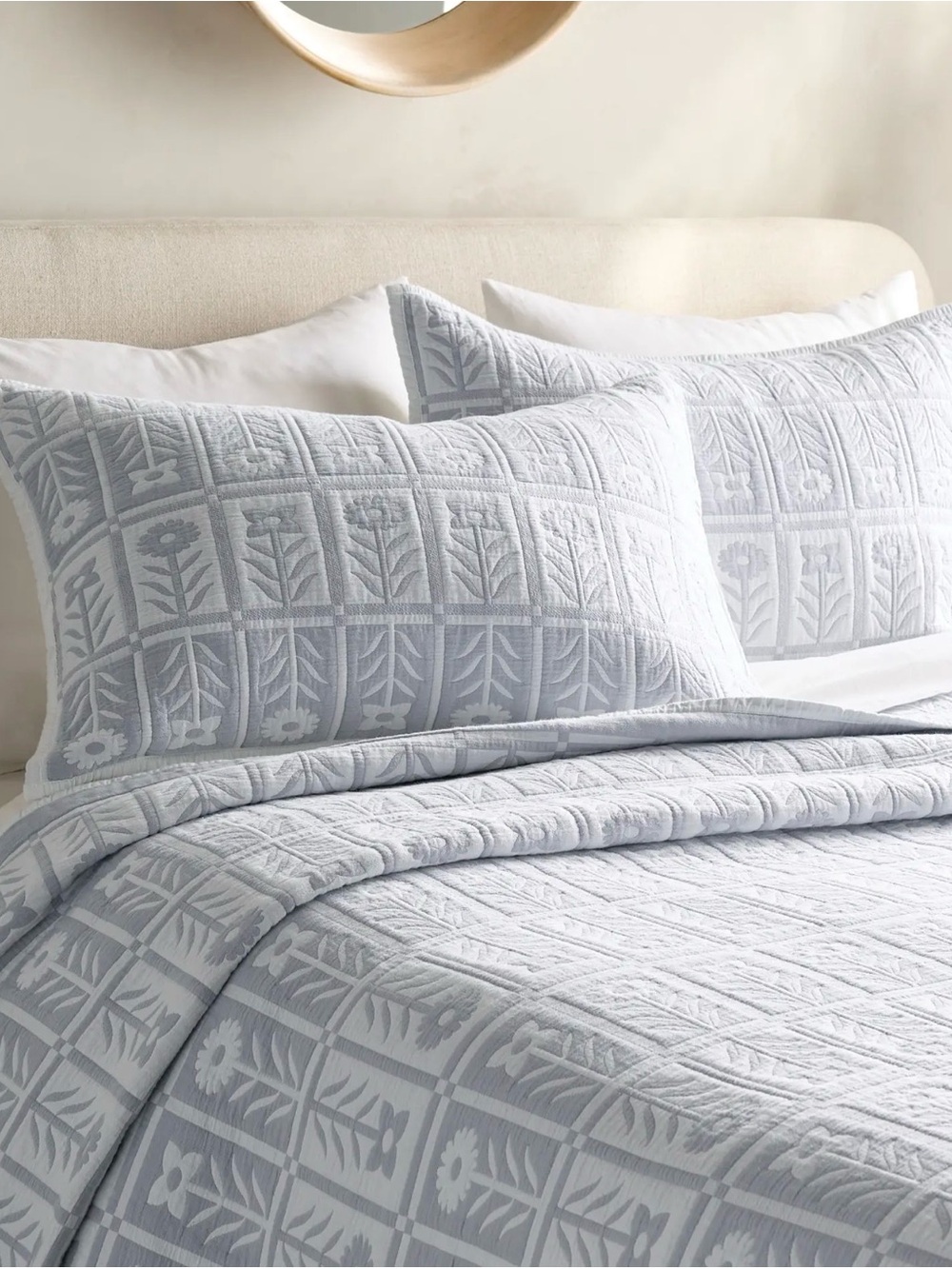 Blue Fog Organic Cotton Jacquard Floral King Sham Set - Retail $70